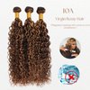 Honey Blonde Water Wave Bundles Human Hair 22 Inch, Soft & Shed-free P4/27 Ombre Piano Color Curly Brown And Blonde Highlight Weave Human Hair Bundles Wet and Wavy 10A 100% Virgin Hair Single Bundle