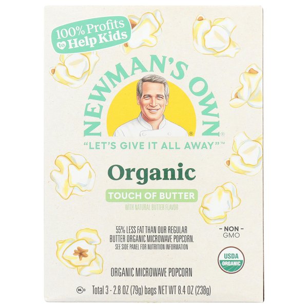 Newman's Own Organic Pop's Corn Microwave Popcorn, Light Butter, 3 Count (Packaging May Vary)