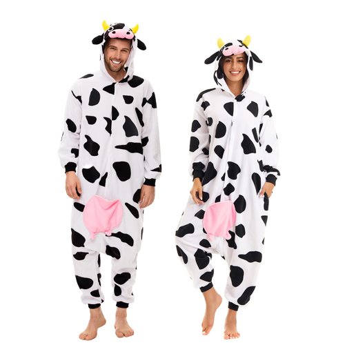 CANASOUR Christmas Cow Onesies Halloween Pajamas For Women Couples Adult Animal Custom With Udders Unisex Anime Cosplay Costumes (Cow,Medium)