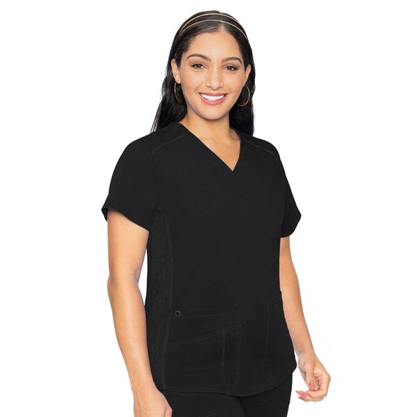 Med Couture Women's Touch Collection V-Neck Shirttail Hem Kerri Scrub Top, Black, Medium