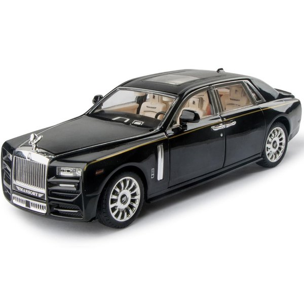Rolls-Royce Phantom 1/24 Toy Car Model Black Alloy Collectibles Diecast Vehicles with Sound and Light