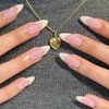 DOCVOEOMH French Tips Press on Nails Almond Shaped White Fake Nails with Rhinestones Design Medium Length Acrylic Glue on False Nail Stick on Nails for Women 24PCS