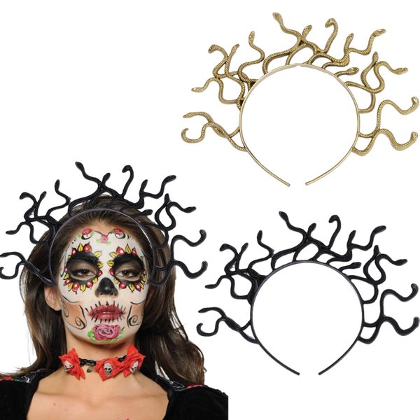 Generic Halloween Snake Headband Greek Goddess Headdress Halloween Cosplay Costume Headpiece Egypt Snake Halloween Masquerade Hair Accessories for Women and Girls 2 PCS, Medium, Gold