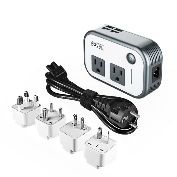 FOVAL Gray Power Converter, 230W Step Down Voltage Converter, International Travel Adapter for Hair Straightener/Curling Iron, Including US/AU/EU/UK/India Universal Plug Adapter