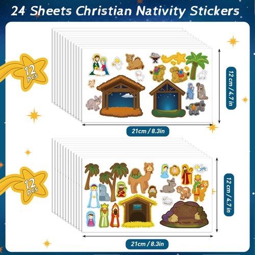 468 Pcs Nativity Scene Stickers Make a Nativity Jesus Birth Scene Stickers Christmas Nativity Crafts for Women Religious Stickers Nativity Party Favor for Christmas Wall Window Home Decor,24 Sheets