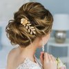 Jaciya Leaf Hair Comb Gold Hair Accessories Metal Hair Combs Rhinestone Flower Hair Side Combs Wedding Bridal Jewelry Hair Clips for Women Girls