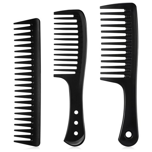 Patelai 3 Pcs Wide Tooth Detangling Hair Comb Detangling Hair Comb Hair Styling Comb Set, Carbon Fiber Cutting Comb Anti Static Heat Resistant Comb for Women Curly Straight Long Hair, Black (Modern)