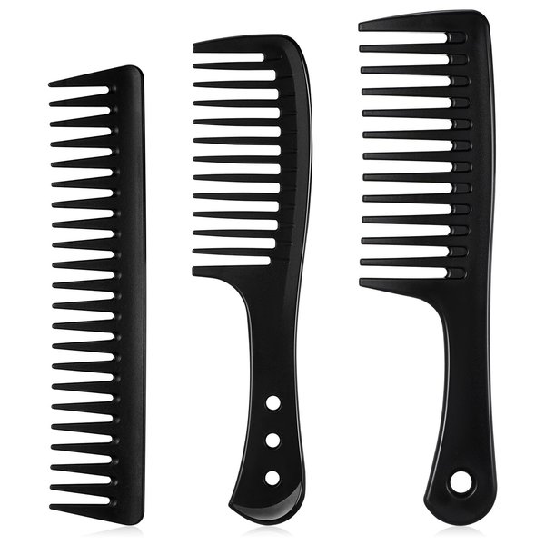 Patelai 3 Pcs Wide Tooth Detangling Hair Comb Detangling Hair Comb Hair Styling Comb Set, Carbon Fiber Cutting Comb Anti Static Heat Resistant Comb for Women Curly Straight Long Hair, Black (Modern)