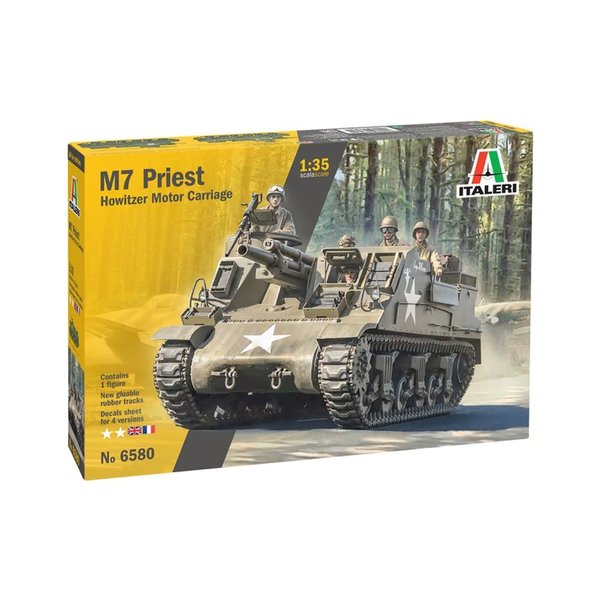 Italeri 6580S 1:35 US M-7 Priest Howitzer Self-Prop, Construction, Standing Model Making, Crafts, Hobby, Gluing, Plastic Kit, Navy Green