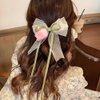 JKQBUX Forest-style Tulip Flower Hair Ribbons for Women Girls Headband Ribbon Bowtie Hair Accessorie Hair Bands Purse Scarf Handbag Scarf (Tull Hair Clip/Gradient Pink Tulip)