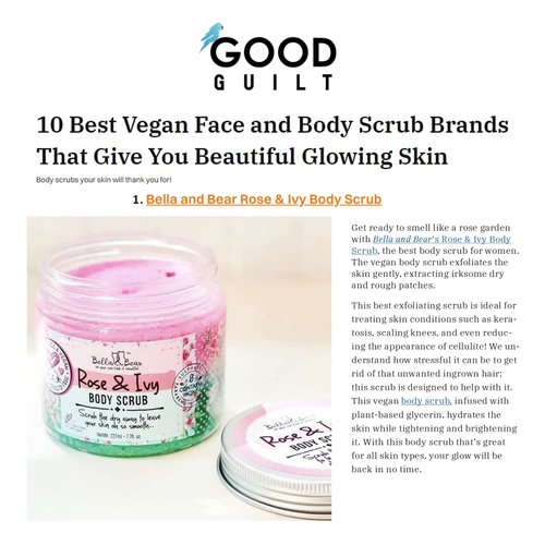 Bella and Bear Rose & Ivy Body Scrub, Oil Free, Cruelty-Free, Vegan Body Exfoliator and Polish for Women, 6.7oz