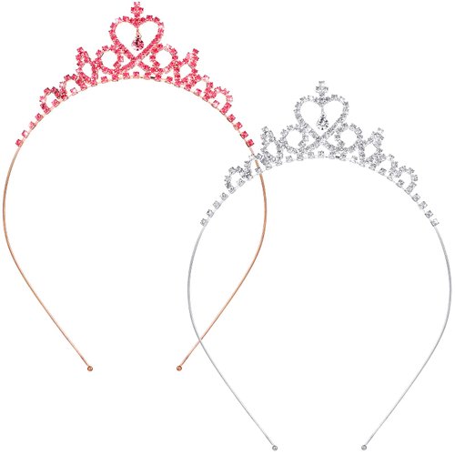 2 Pieces Girls Crystal Tiara Princess Crystal Headband Heart Rhinestone Tiara Crown for Kids Wedding Birthday Party (Classic Style)