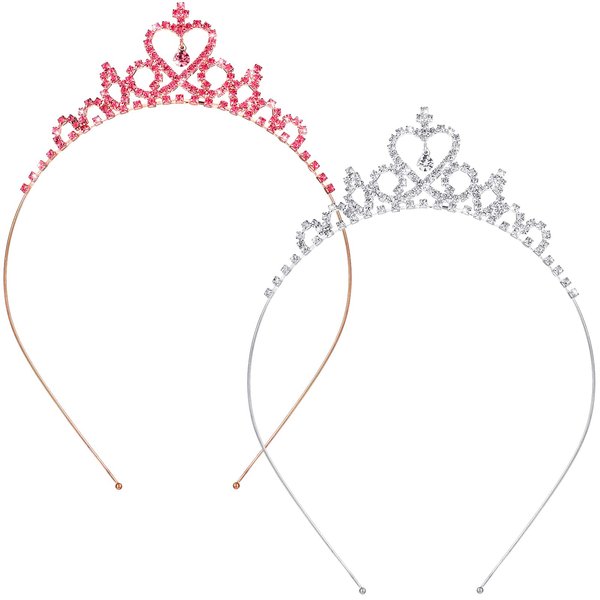 2 Pieces Girls Crystal Tiara Princess Crystal Headband Heart Rhinestone Tiara Crown for Kids Wedding Birthday Party (Classic Style)
