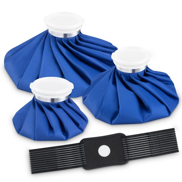 DoeDoe Ice Bag Packs for Injuries Reusable, Refillable 3 Ice Packs (6"/9"/11") with Elastic 1 Breathable Wrap, Hot & Cold Therapy and Pain Relief for Headache, No-Leak Medical Ice Bag