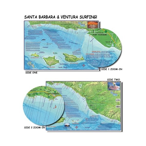 Franko Maps Santa Barbara County Surfing, Ventura Surf Map, Santa Barbara County Surfing, Ventura Surf Map, Fold-Up