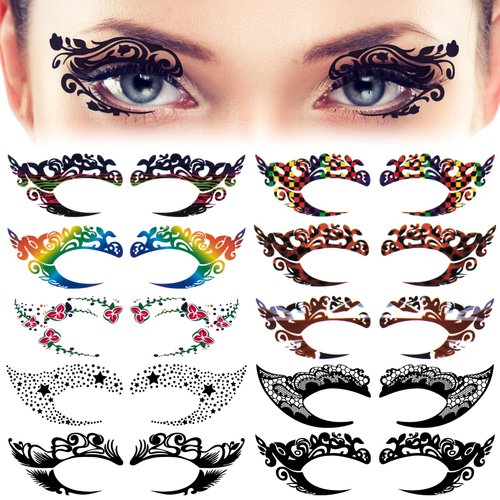 OIIKI Eye Shadow Tattoo Sticker 22pcs / 11 Pairs, Temporary Eye Tattoo Stickers for Makeup, Temporary Face Tattoos Eyeshadow Eyeliner Lace Sticker Fake Tattoo