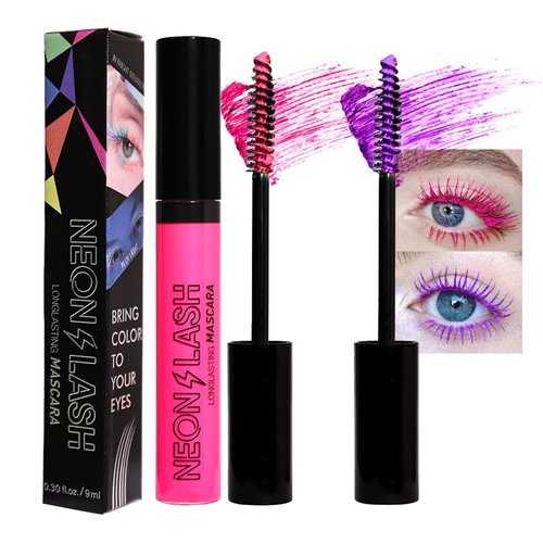 2 Colored Mascara for Eyelashes Set,Red Purple Halloween Fluorescent Colorful Waterproof Long lasting Charming Voluminous Mascara for Women Cruelty Free Vegan Eye Makeup (04# Red &06# Purple)