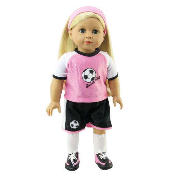 American Fashion World Pink Soccer Outfit for 18-inch Dolls| Premium Quality & Trendy Design | Dolls Clothes | Outfit Fashions for Dolls for Popular Brands