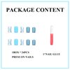 MERVF Square Press on Nails Medium Fake Nails Blue White Squoval Acrylic Nails with Glitter Lines Design 24pcs Glossy Neon Glue on Nails Press ons