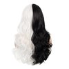 Kaneles Half Black Half White Wigs Long Curly Women Full Wigs for Cosplay Party or Daily Use with Wig Cap(Half Black Half White)