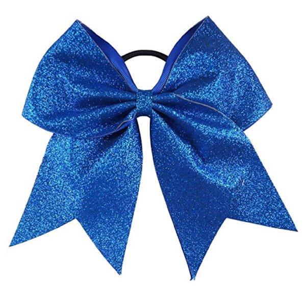Glitter Cheer Bows - Cheerleading Softball Gifts for Girls and Women Team Bow with Ponytail Holder Complete your Cheerleader Outfit Uniform Strong Hair Ties Bands Elastics by Kenz Laurenz (1) (Blue)