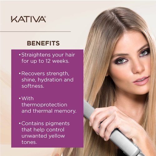 Kativa Brazilian Straightening Blonde Kit, 12 Weeks of Home Use Professional Straightening, with Olive Oil, Citrus Fruits and Keratin, for Straighter, Softer and Shinier Light-Coloured Hair
