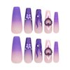 LPOODDNU Press on Nails Long Purple Fake Nails 3D Flower Acrylic Nails Extra Long Nails Press ons Glossy Glue on Nails with Flame Flower Pattern Cute Stick on Nails for Women Finger Manicure 24Pcs