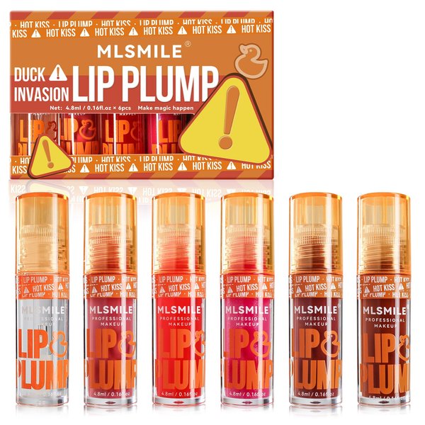 MLSMILE 6 PCS Fat Lip Oil, Duck Plump Lip Gloss, High Pigment Plumping Lip, Hydrating Lip Glow Oil, Lip Balm for women, Vegan Lip Makeup, Shiny Finish, 0.16 fl oz/1 PCS