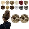 FeidyLong 2 PCS Messy Bun Hair Piece Wavy Curly Scrunchies Synthetic Chignon Ponytail Hair Extensions Thick Updo Hairpieces for Women Girls(Brown Mix Bleach Blonde)