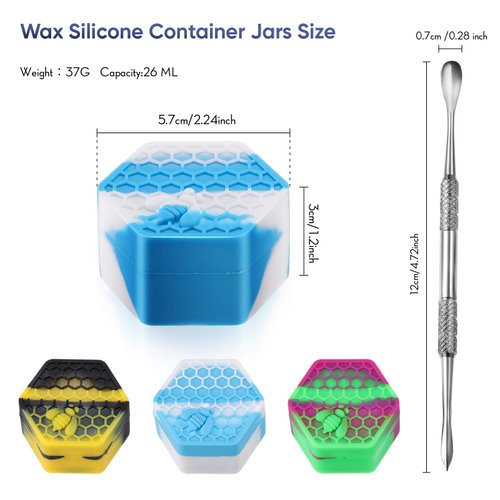 5 Pieces Wax Silicone Container Jar Tools Include 26 ml Non Stick Hexagon Honeybee Jar Oil Wax Kitchen Storage Container with 5 Inch Wax Mat Pad and Wax Carving Tool