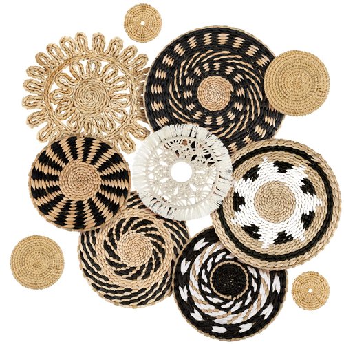 Tatuo 11 Pcs Boho Wall Basket Decor Decorative Bulrush Woven Basket Wall Decor Boho Wall Art Round Farmhouse Wall Hanging Baskets for Rustic Home Kitchen Decorations, Multi Sizes (Retro)