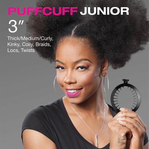 PuffCuff | Junior 3" Hair Clamp | For All Natural Thick, Curly, Kinky, Textured, Locs, or Braided Hair | Painless, Damage-Free Styling Tool | Black | 1 Piece