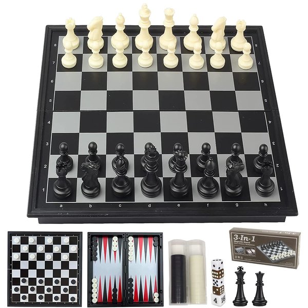 Travel Chess Set 3 in 1-10 Inch Chess Checkers Backgammon Set Magnetic - Travel Board Games Portable Travel Games