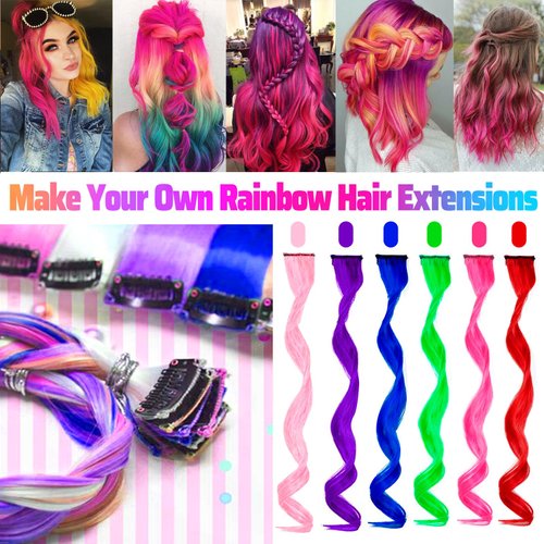 GPOVVIMX 12 PCS Hot Pink Hair Extensions Clip in, Curly Wavy Colored Extension for Kids Girls - Party Highlights Synthetic Hairpiece 17 inch
