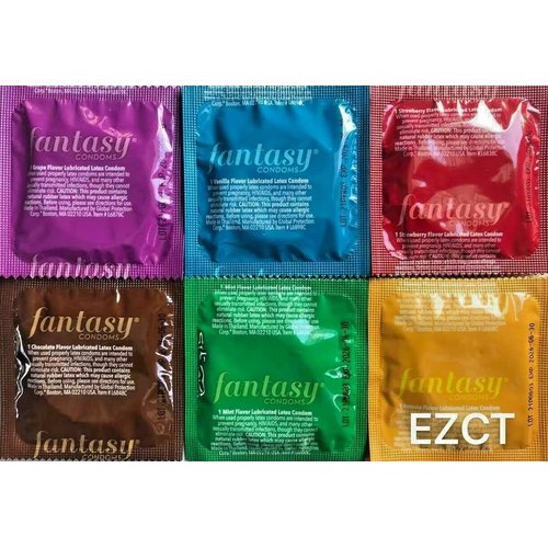 Fantasy Flavored Condoms Pack 48 Condoms : Variety of Flavors Such As Vanilla, Strawberry, Mint, Grape, Chocolate, and Banana. [The Random Fun That You Will Not Know Until You Have Used.]