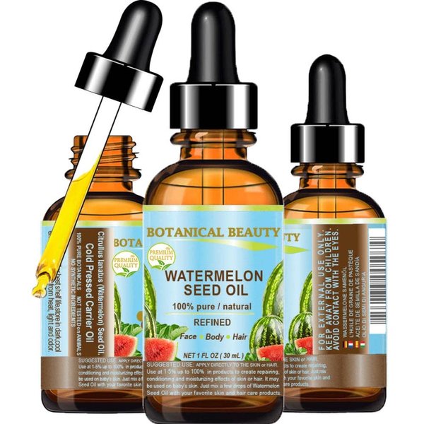 Botanical Beauty EGYPTIAN WATERMELON SEED OIL 100% Pure Natural Refined Undiluted Cold Pressed Carrier Oil 1 Fl. oz-30 ml for Face, Hair, Body, Skin, Lips, Nails