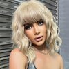 incohair Green Wigs for Women 12 inches Short Curly Green Wig with Bangs Loose Wavy Wig Curly Wavy Wig Shoulder Length Short Bob Synthetic Cosplay Wig for Girl Costume Wigs Wig Cap Included (Green)