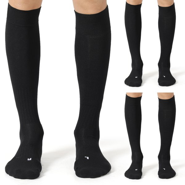 CelerSport 3 Pack Soccer Socks for Youth Kids Adult Over-The-Calf Socks with Cushion, Black (3 Pack), X-Small
