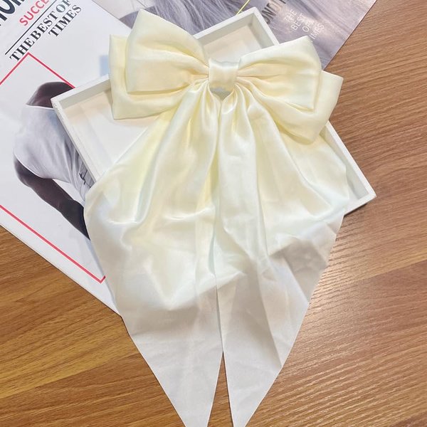 Long streamer oversized bow top clip hair clip for the back of the head tassel solid color bow hair clip hair bow ponytail clip(NB)