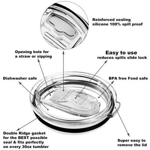 8 Piece Set For Yeti Straw 30 oz,No Leak Sliding Closure 100% Spill Proof Straw Lid And Fits Yeti Rambler Tumbler,Ozark Trail Cup Or More Brand Stainless Steel Mugs