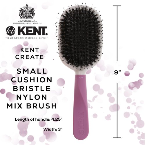 Kent KCR4 "Create" Small Cushion Brush for Smoothing and Straightening All Hair Types - Paddle Brush with Purple Ergonomic Handle and a Boar Bristle/Nylon Bristle Mix for Smooth Finishing and Shine
