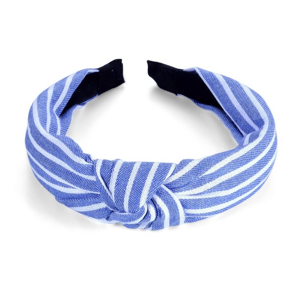 CAUDIO Blue White Striped Knotted Headbands for Women Top Knot Plaid Hairband Makeup Daily Casual Hair Styling Accessories (Striped)