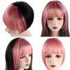 Pink/Golden Hair Bangs Clip in Hair Extensions, Clip on Bangs Wispy Bangs Fringe Hairpieces for Women Curved Bangs for Daily Wear