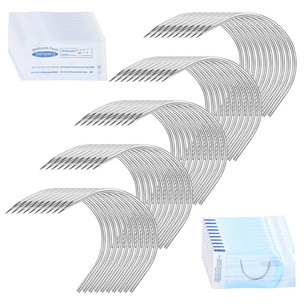 JIESIBAO 50PCS 14G Piercing Needles,14G Curved Piercing Needles Disposable Precision Sterilized Curved Piercing Needle for Ear Tragus Helix Nose Belly Eyebrow Labret Piercing