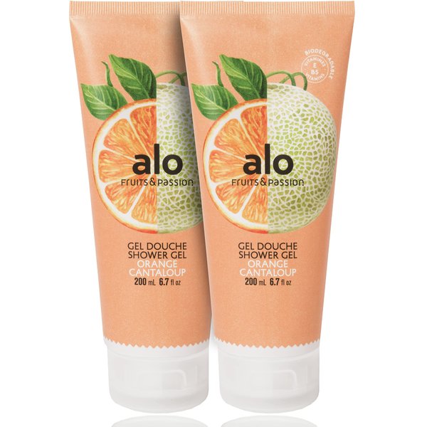 (FRUITS & PASSION) SHOWER GEL [ORANGE CANTALOUPE] 200ML 2 pcs Bundle, Shower Gel with vitamin E and Antioxidant product, biodegradable formula (200ML / 6.76 Fl. Oz) by ALO