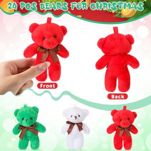 Liliful 24 Pcs 4.5 Inch Stuffed Animals Soft Plush Bears Doll with Ribbon Bow Mini Bears for Boys Girls Birthday Decoration Gift Bear Baby Shower Favors (Red Green White)