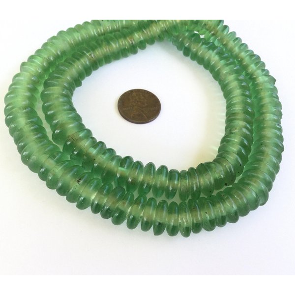 African Krobo annular Lt Mint powderglass Trade Beads
