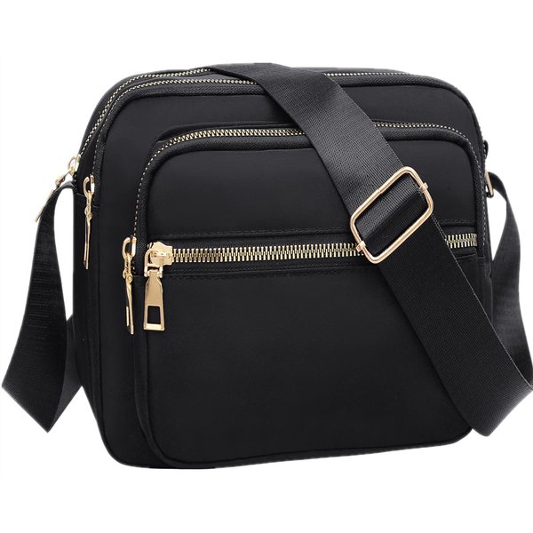 Small Nylon Crossbody Bags for Women Trendy Black Crossbody Purse and Handbags On Clearance Cell Phone Shoulder Travel Wallet Tote Bag(Bright Black)