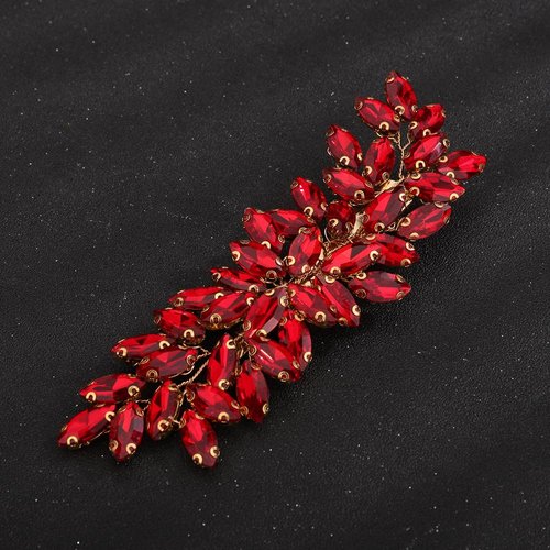 Teyglen Crystal Bride Wedding Hair Clips Bridal Red Rhinestone Hair Clip Handmade Full Rhinestone Hair Barrette Hair Pieces Sparkly Crystal Headpieces Hair Accessories for Women Bride Girls (Red)