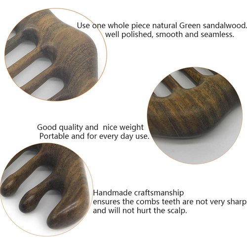 Sitronugras Natural Wood Wide Tooth Hair Comb Head Scalp Massage No Static Green Sandalwood Hair Pick Wooden Comb for Men and Women with free storage pouch